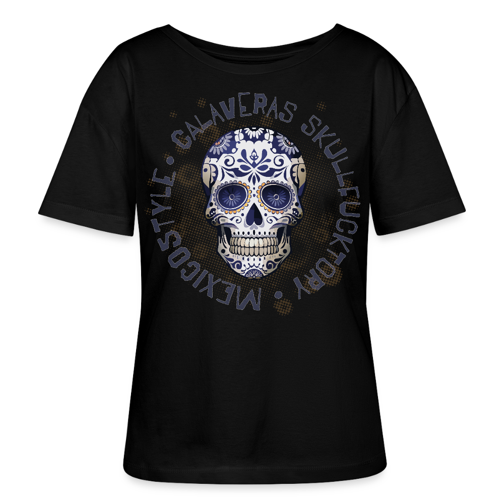 Frauen T-Shirt mit CALAVERAS SKULL PRINT - Schwarz