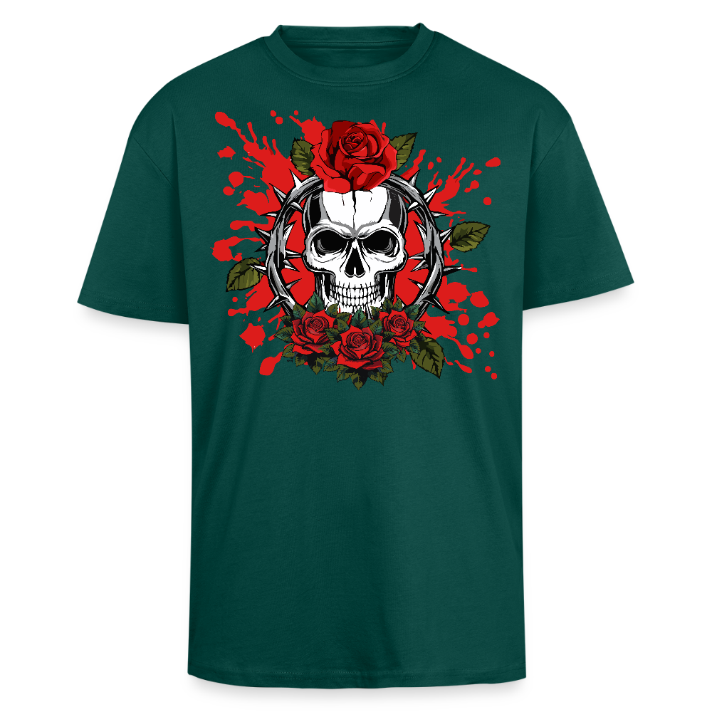 Heavy Oversize T-Shirt mit ROSEN SKULL PRINT - hunter Green