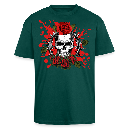 Heavy Oversize T-Shirt mit ROSEN SKULL PRINT - hunter Green