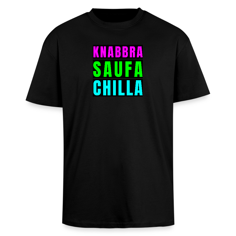 Heavy Oversize T-Shirt mit KNABBRA SAUFA CHILLA PRINT - Schwarz
