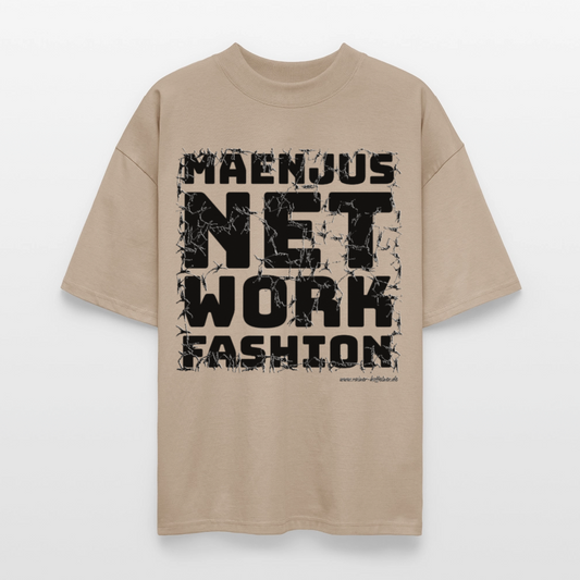 Oversized Unisex Bio T-Shirt mit MAENJUS NETWORK FASHION PRINT - Steingrau