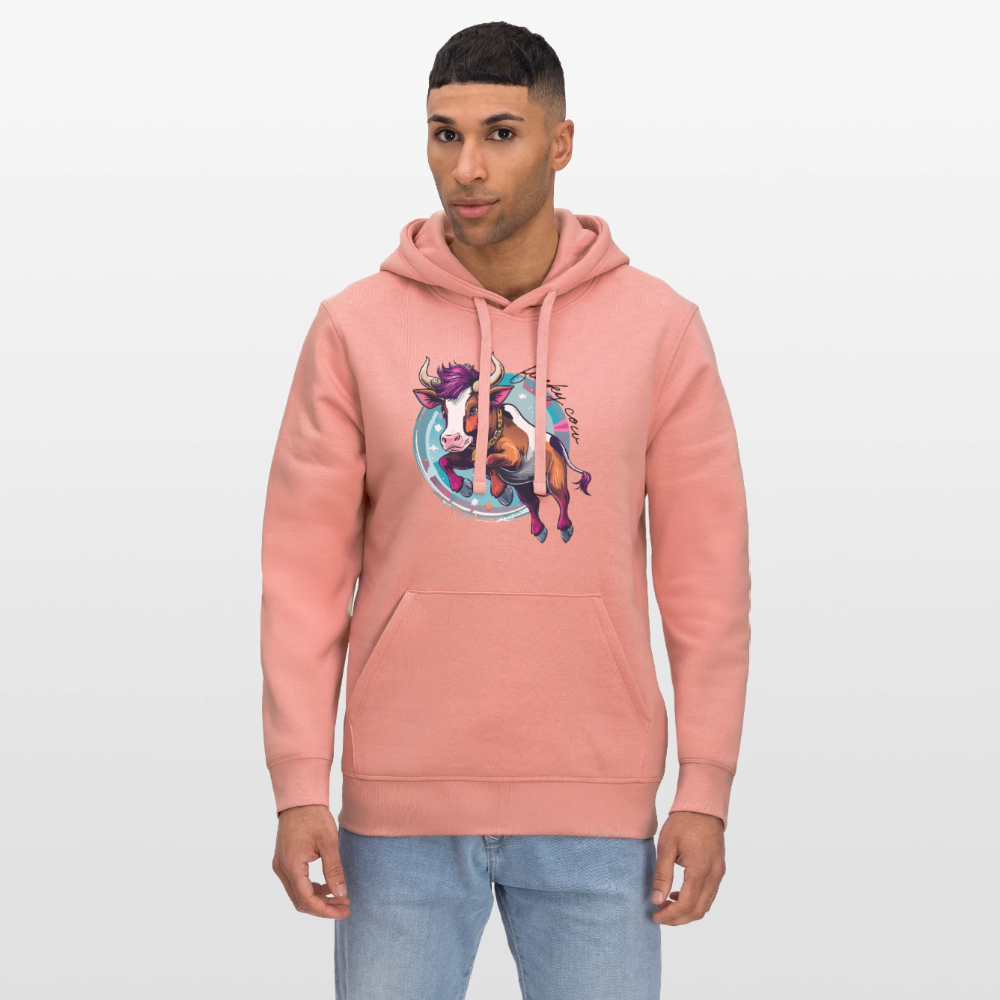 Unisex Bio-Hoodie mit FUNKY COW PRINT Vorderseite - Altrosa