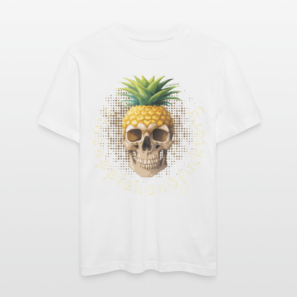 Relaxed Fit Unisex Bio-T-Shirt mit PINEAPPLE SKULL PRINT Vorderseite - Weiß