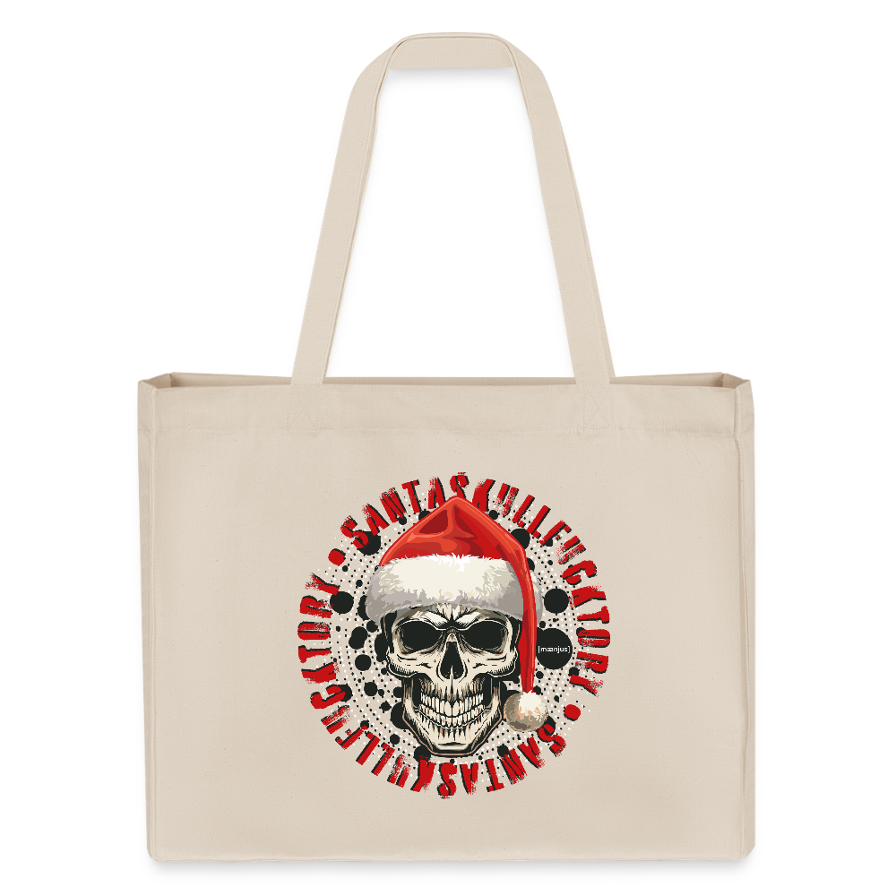 Recycelter Shopping Bag mit SANTASKULL PRINT - Naturweiß