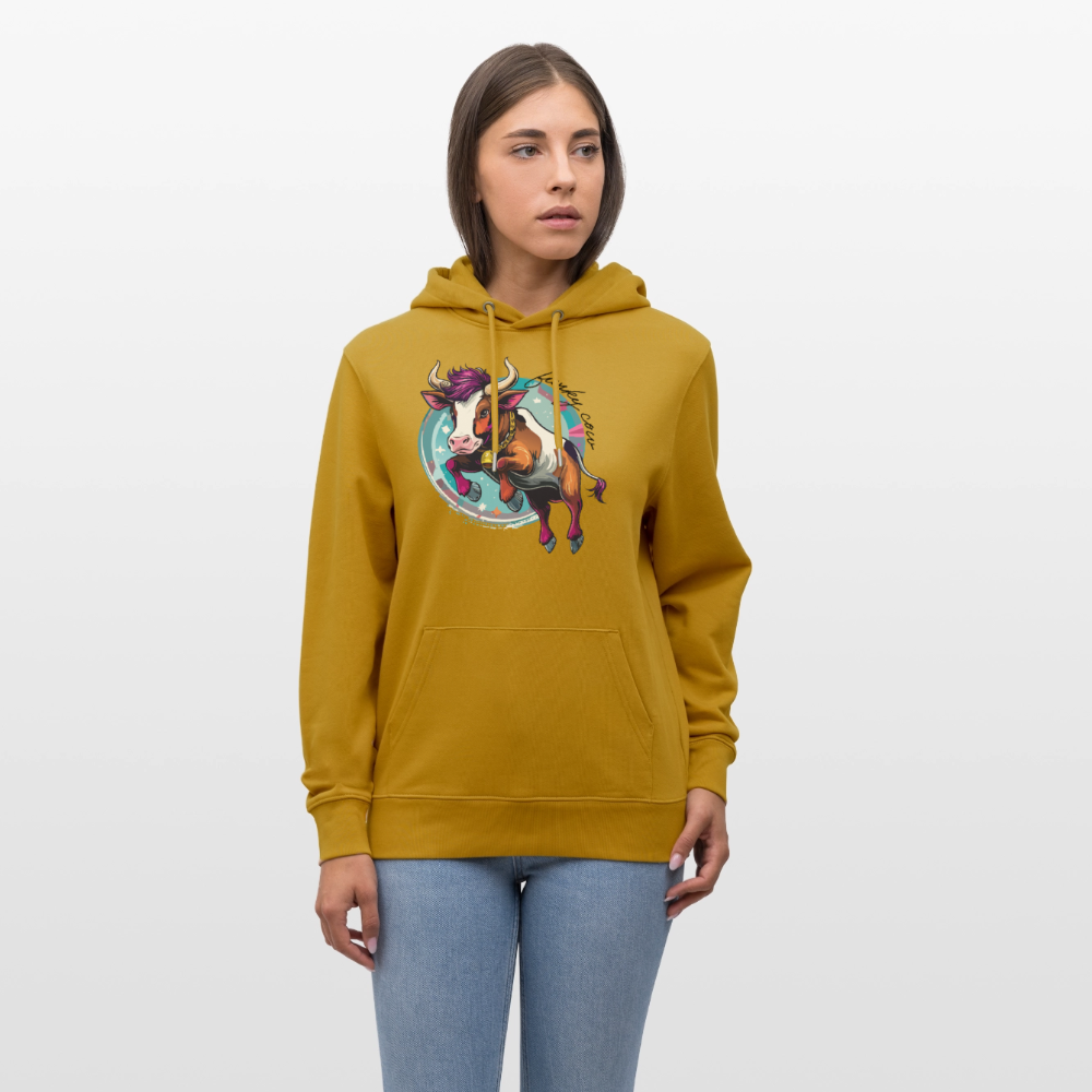 Unisex Hoodie mit FUNKY COW PRINT - Ocker