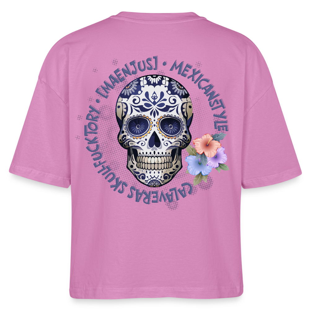 Frauen Boxy Bio-T-Shirt mit MAENJUS MEXICANSTYLE PRINT Vorder- und Rückseite - Pink