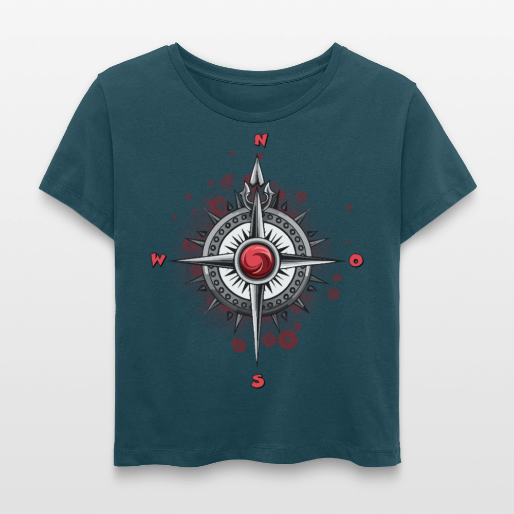 Frauen T-Shirt mit WINDROSE PRINT - Dunkles Petrol