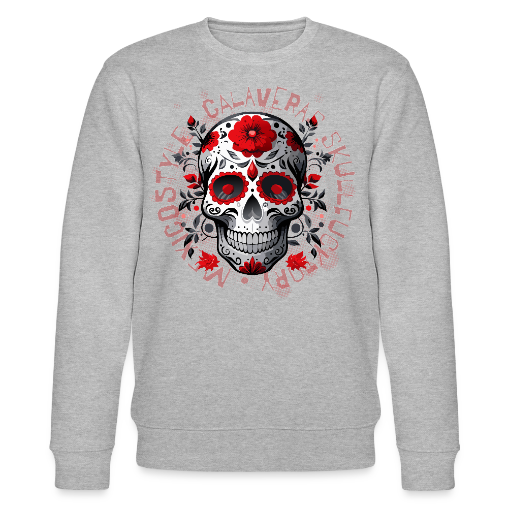 Unisex Bio-Sweatshirt mit CALAVERAS SKULL PRINT - Grau meliert
