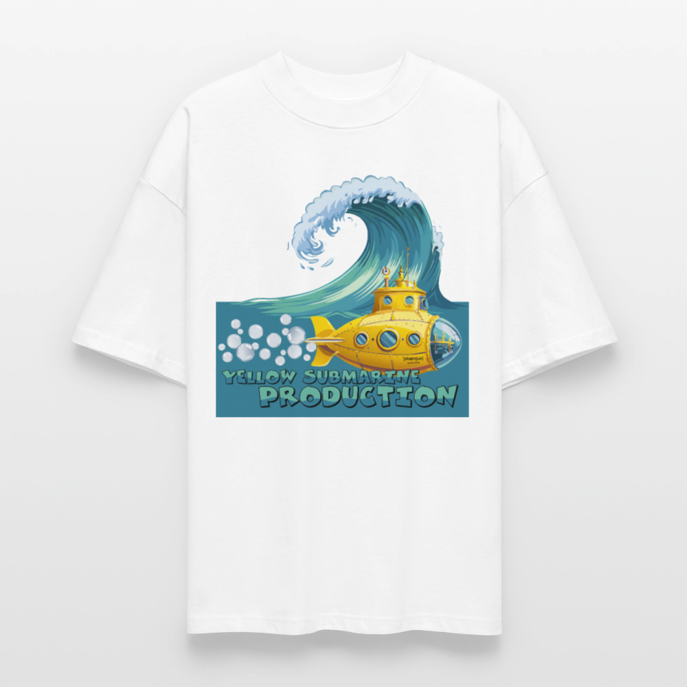 Oversized Unisex Bio T-Shirt mit YELLOW SUBMARINE PRODUCTION PRINT Vorderseite - Weiß
