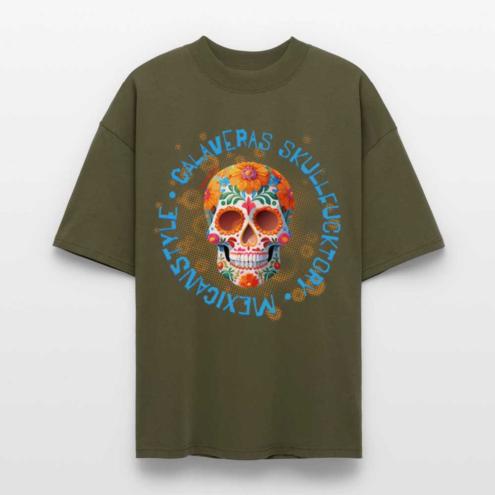 Oversized Unisex T-Shirt mit CALAVERAS SKULLPRINT - Khaki