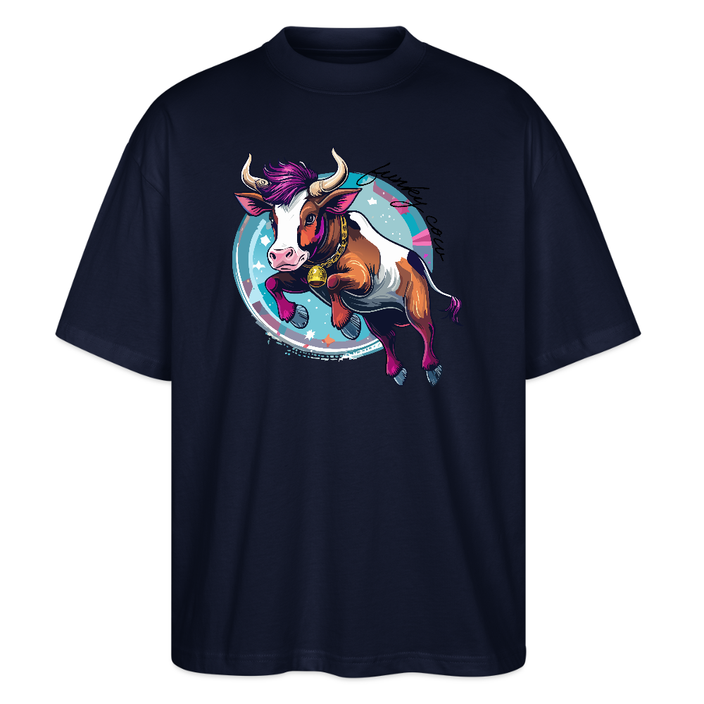 Oversized Unisex T-Shirt mit FUNKY COW PRINT - Navy