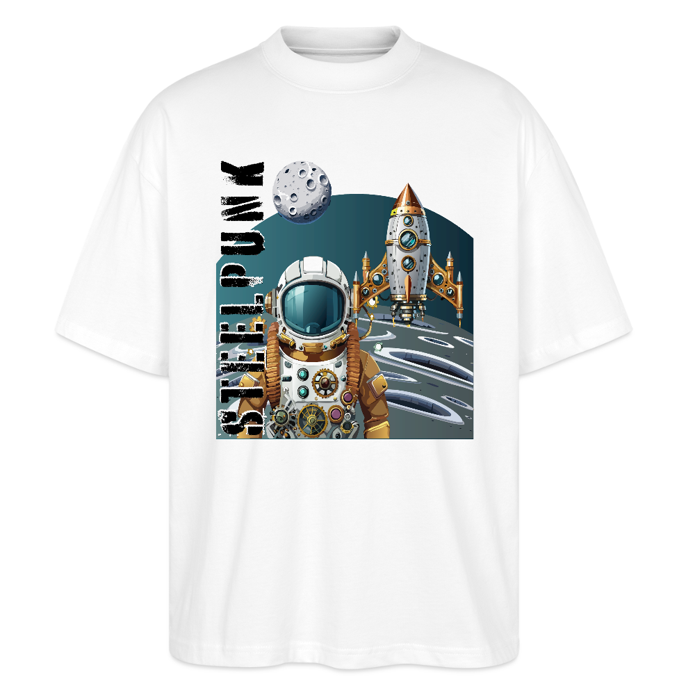 Oversized Unisex T-Shirt mit STEELPUNK PRINT - Weiß