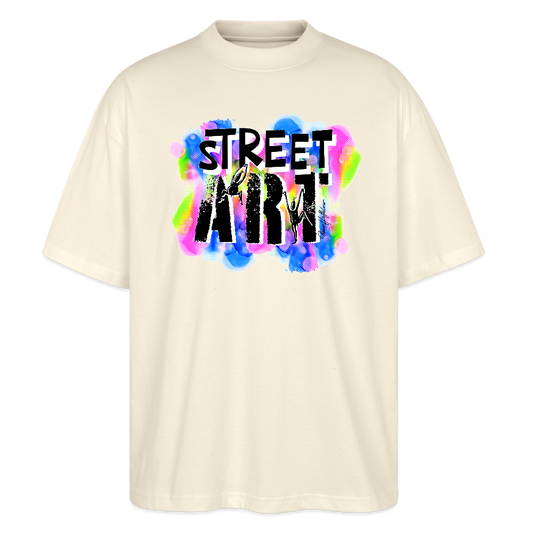 Oversized Unisex Bio T-Shirt mit STREET ART PRINT - Weißgrau