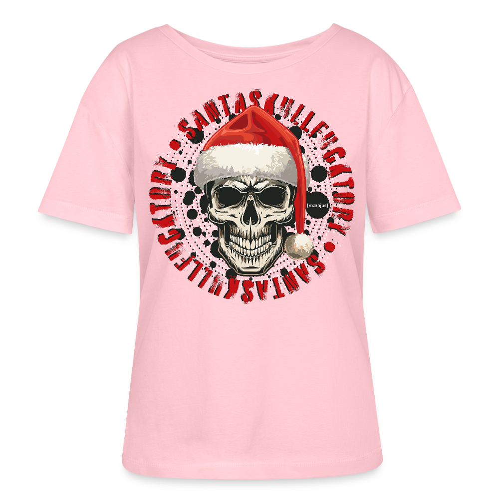 Rundhals Frauen Bio-T-Shirt mit SANTASKULL FUCKTORY PRINT - Hellrosa