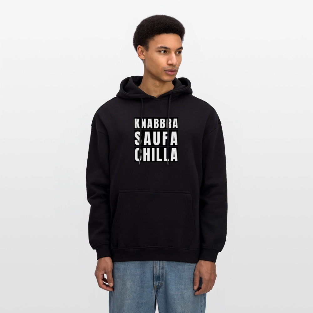 Oversized Unisex Hoodie mit KNABBRA SAUFA CHILLA PRINT - Schwarz