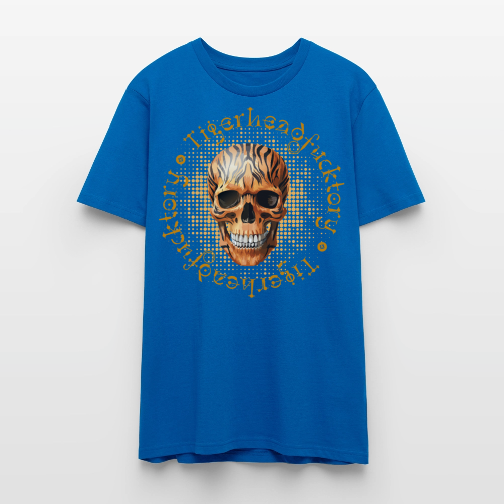 Unisex T-Shirt mit TIGERHEAD SKULL PRINT Vorderseite - Pfauenblau