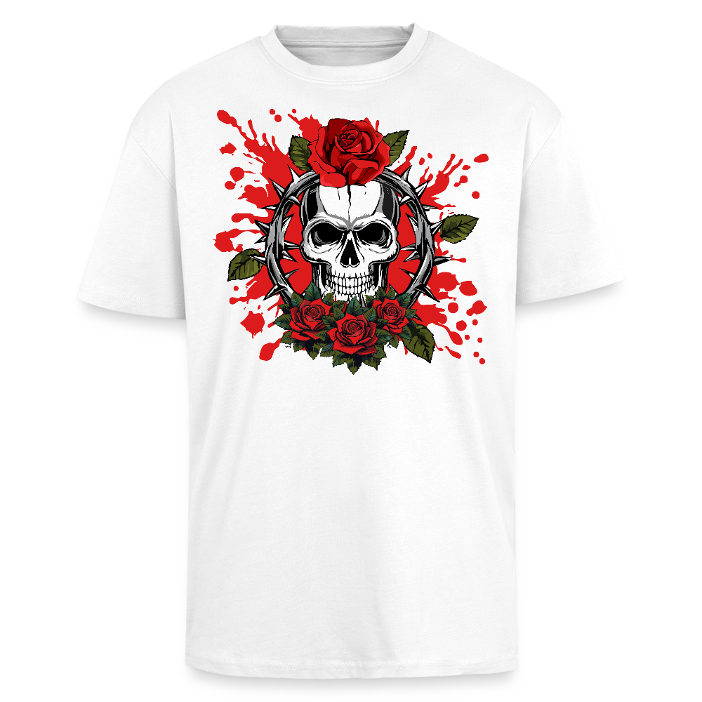 Heavy Oversize T-Shirt mit ROSENSKULL PRINT - Weiß