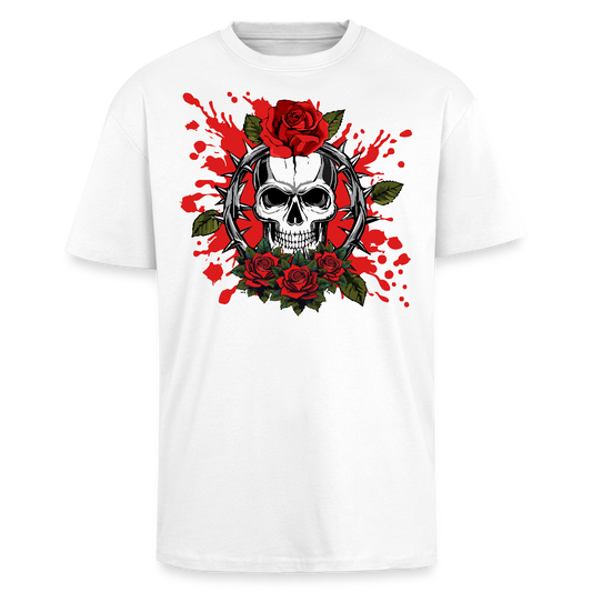 Heavy Oversize T-Shirt mit ROSENSKULL PRINT - Weiß