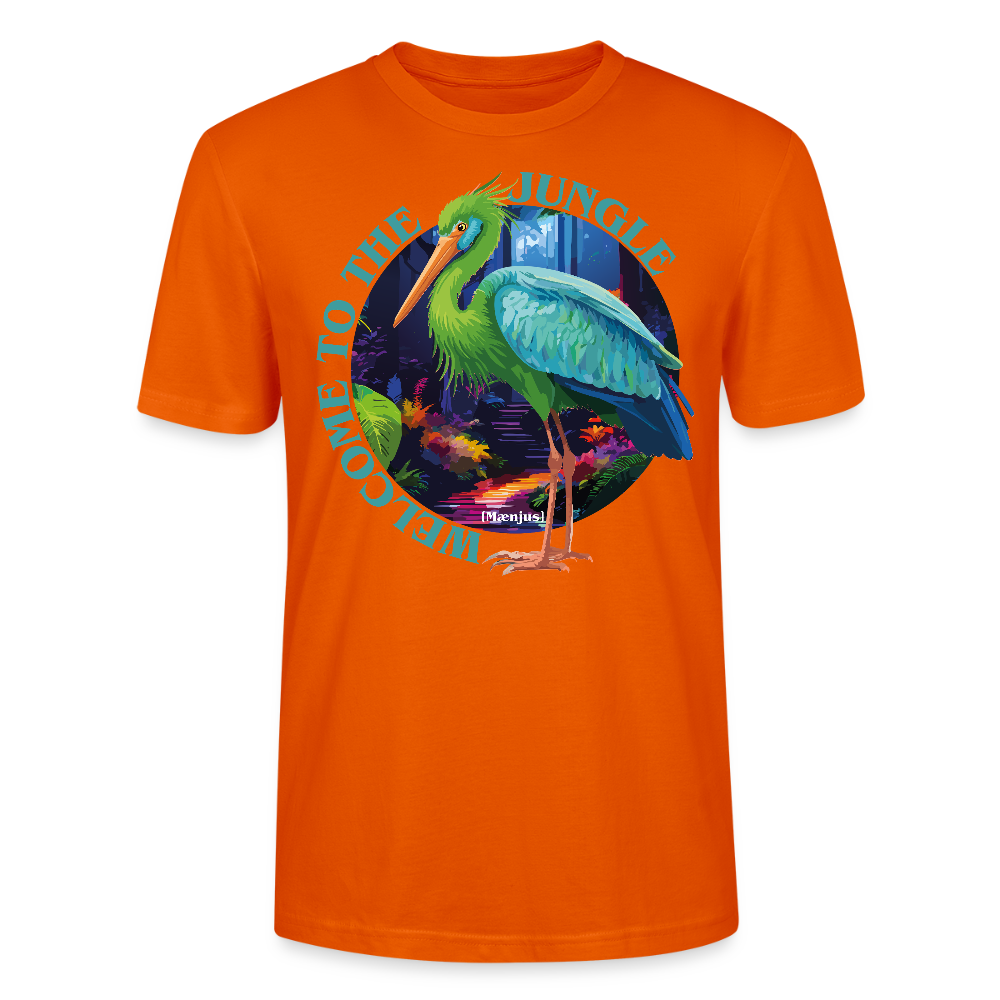Unisex T-Shirt mit WELCOME TO THE JUNGLE PRINT Vorderseite - Tieforange