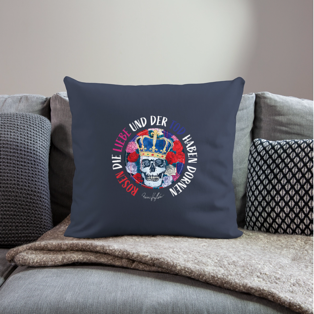 Sofakissenbezug 44 x 44 cm mit ROSEN DIE LIEBE UND DER TOD HABEN DORNEN PRINT - Navy