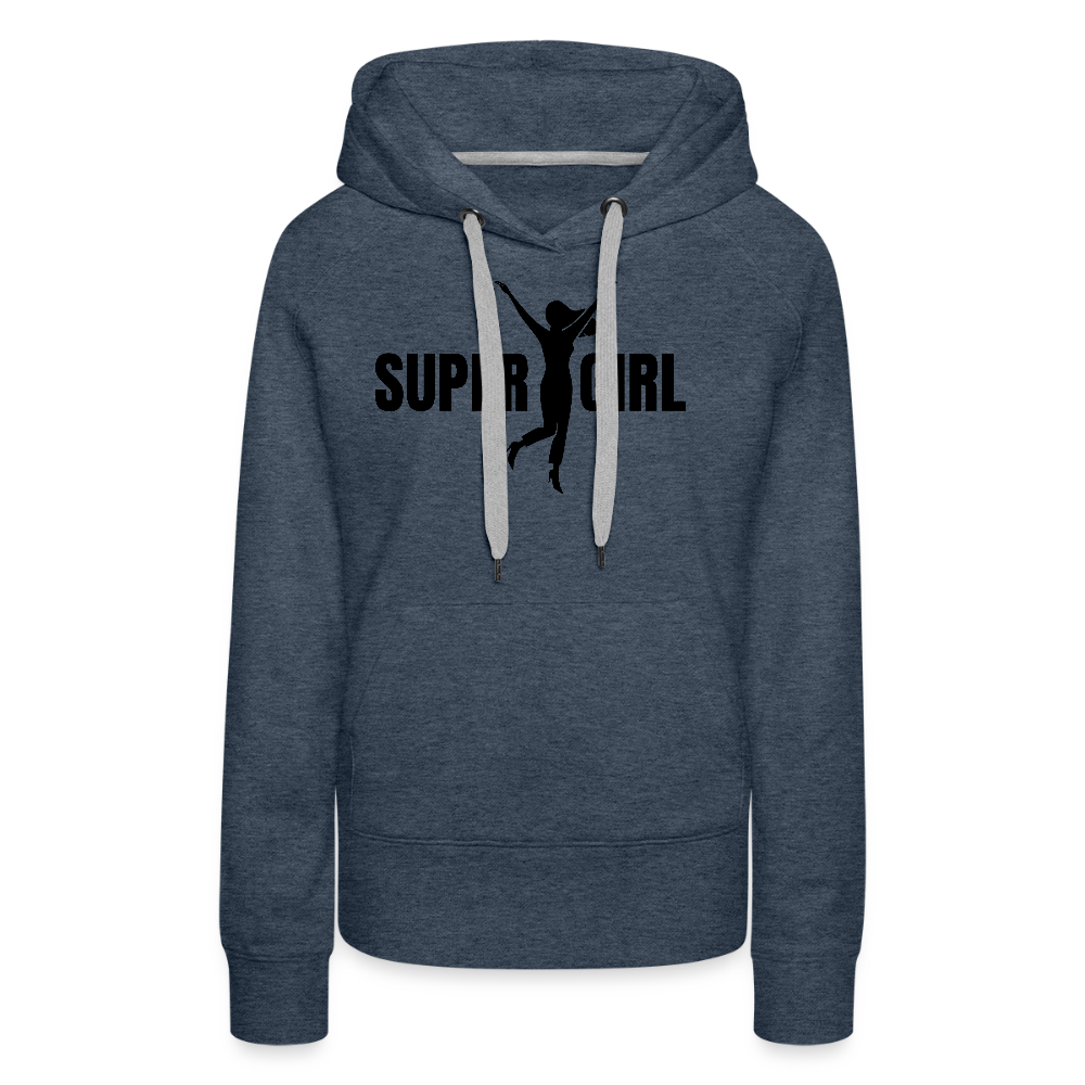 Frauen Premium Hoodie mit SUPERGIRL PRINT - Jeansblau
