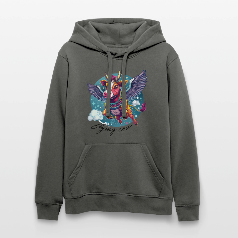 Unisex Bio-Hoodie mit FLYING COW PRINT Vorderseite - Anthrazit