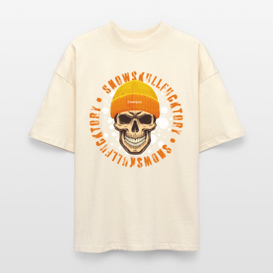 Oversized Unisex Bio T-Shirt mit SNOWSKULL FUCKTORY PRINT - Weißgrau