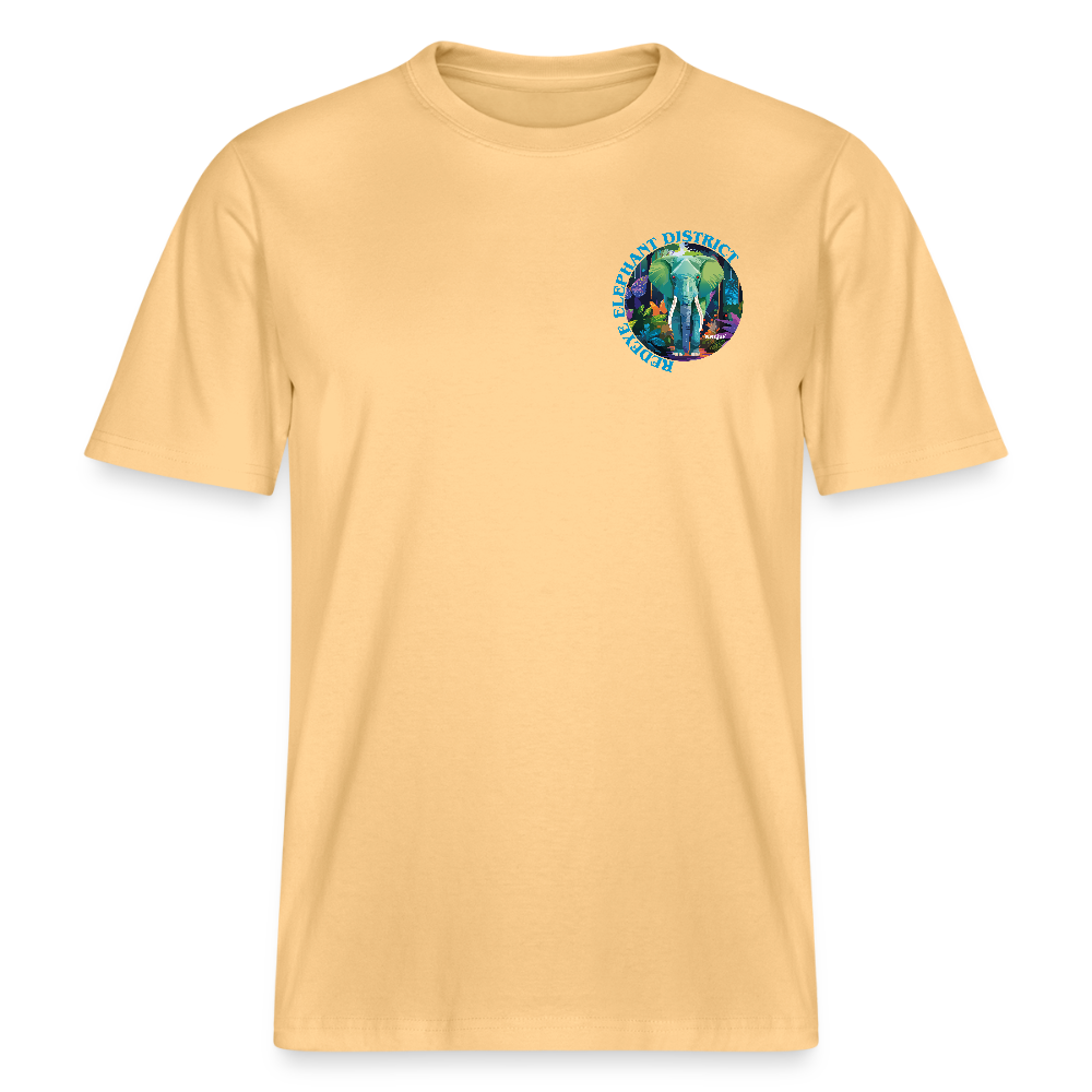 Relaxed Fit Unisex Bio-T-Shirt mit REDEYE ELEPHANT DISTRICT PRINT Vorder- und Rückseite - Hellgelb