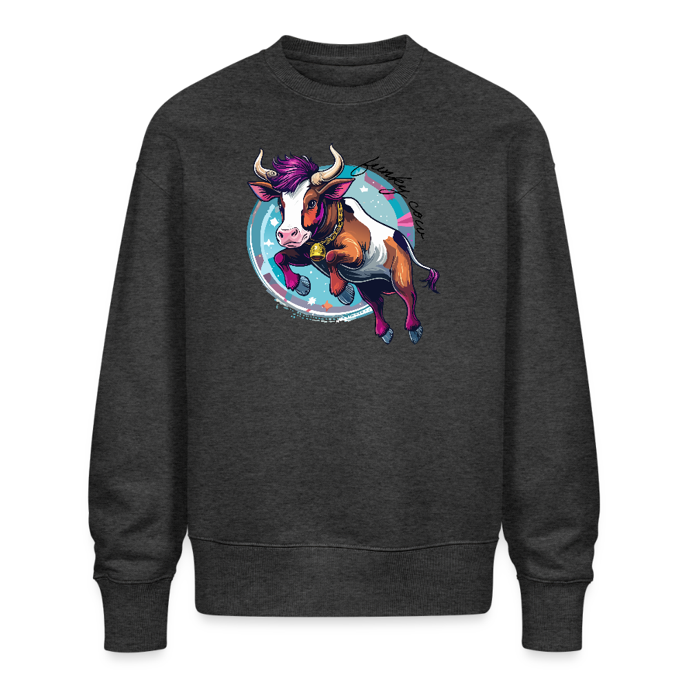 Unisex Oversize Pullover mit FUNKY COW PRINT - Dunkelgrau meliert