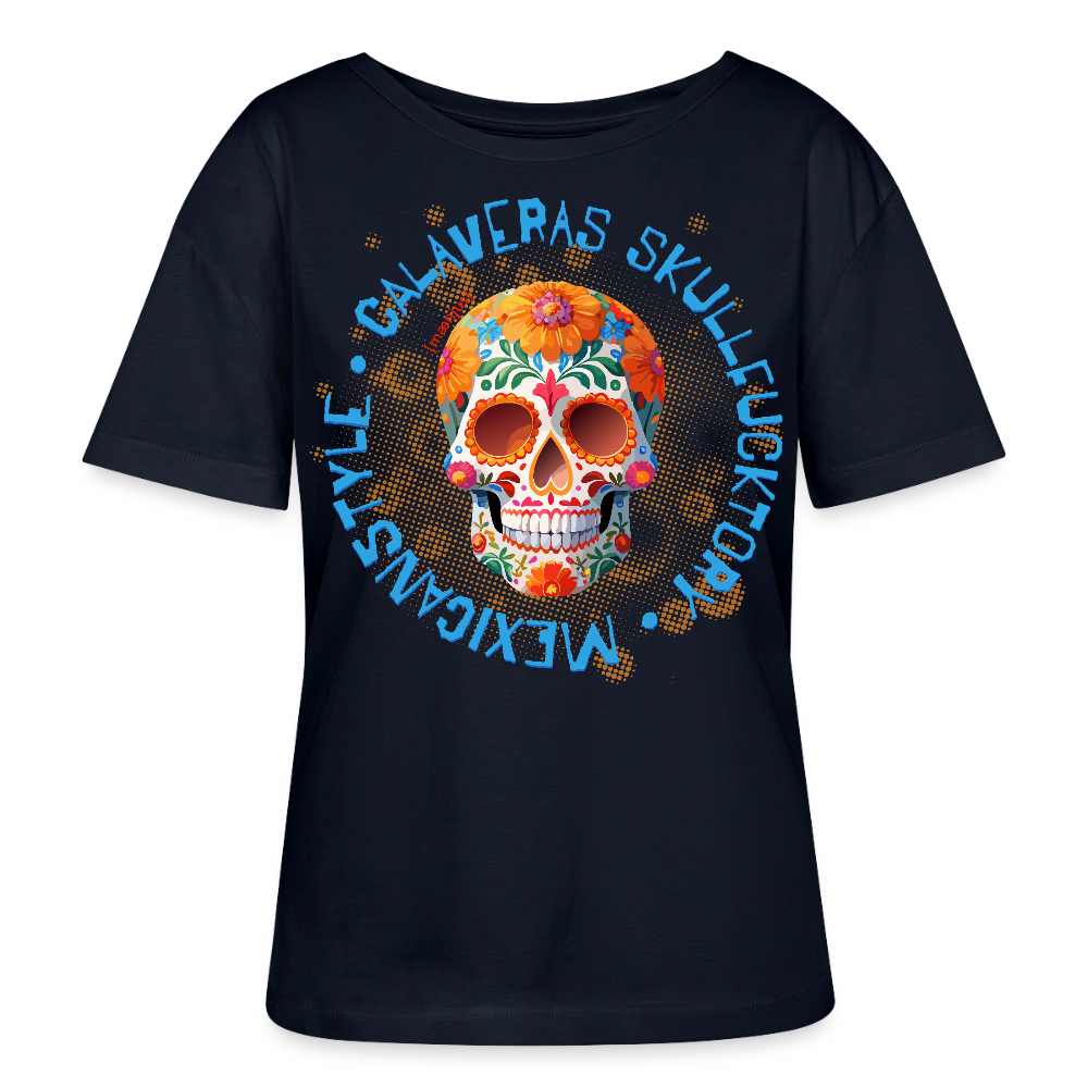 Frauen T-Shirt mit CALAVERAS SKULL PRINT - Navy