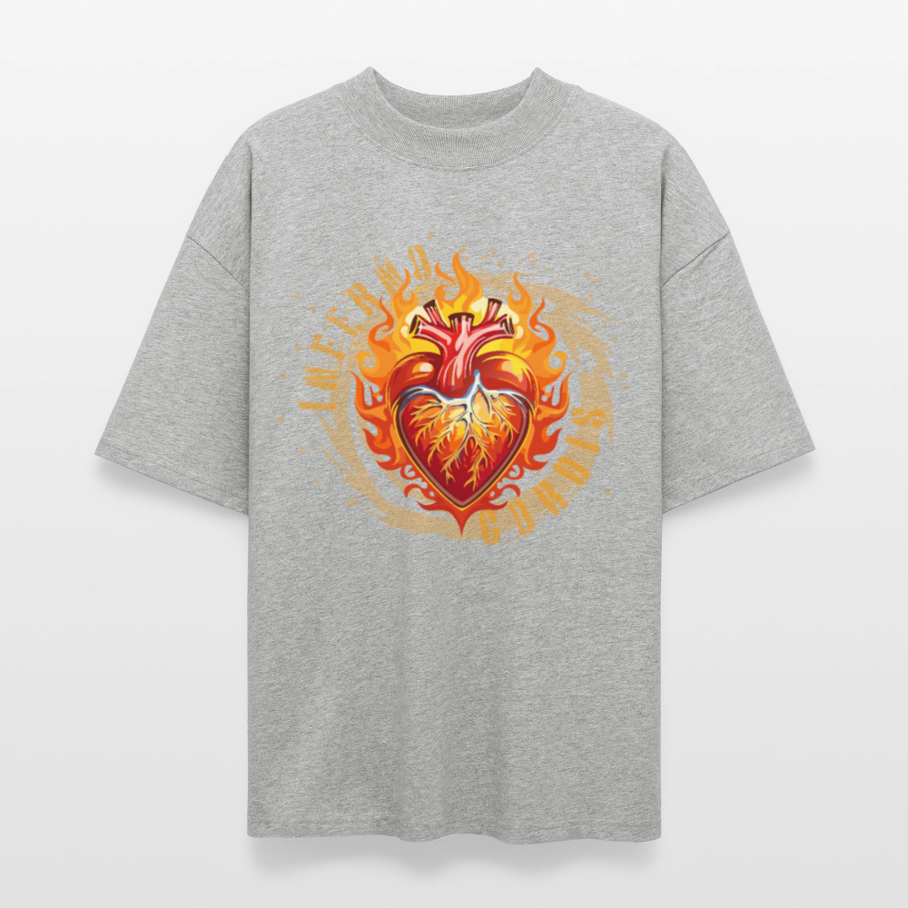 Oversized Unisex Bio T-Shirt mit FEUERHERZ ORANGE PRINT - Grau meliert