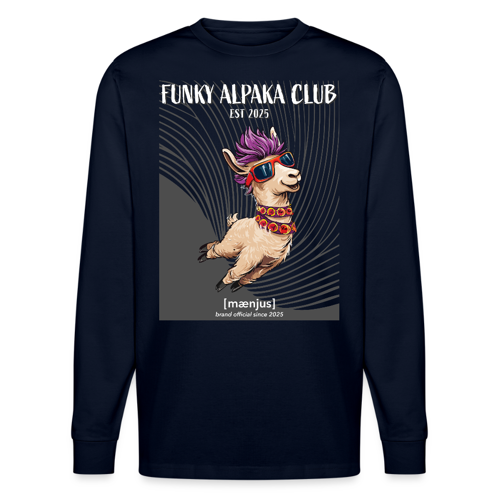 Unisex Bio-Langarmshirt mit FUNKY ALPAKA CLUB PRINT - Navy