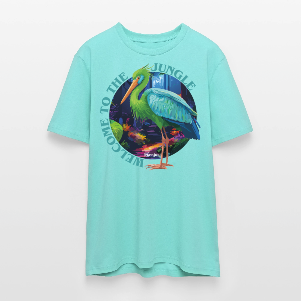 Unisex Bio-T-Shirt mit WELCOME TO THE JUNGLE PRINT Vorderseite - Poolblau