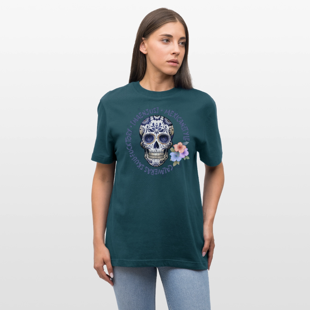 Relaxed Fit Unisex Bio-T-Shirt mit MAENJUS MEXICANSTYLE PRINT Vorderseite - Dunkles Petrol