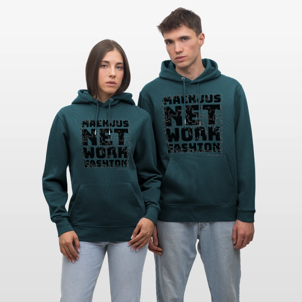 Unisex Bio-Hoodie mit MAENJUS NETWORK FASHION PRINT - Dunkles Petrol
