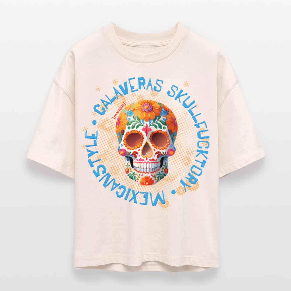 Frauen Boxy Bio-T-Shirt mit CALAVERAS SKULL PRINT - Weißgrau