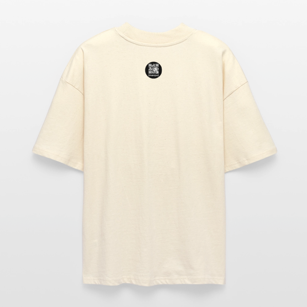 Oversized Unisex Bio T-Shirt mit FEUERHERZ LILA PRINT - Weißgrau