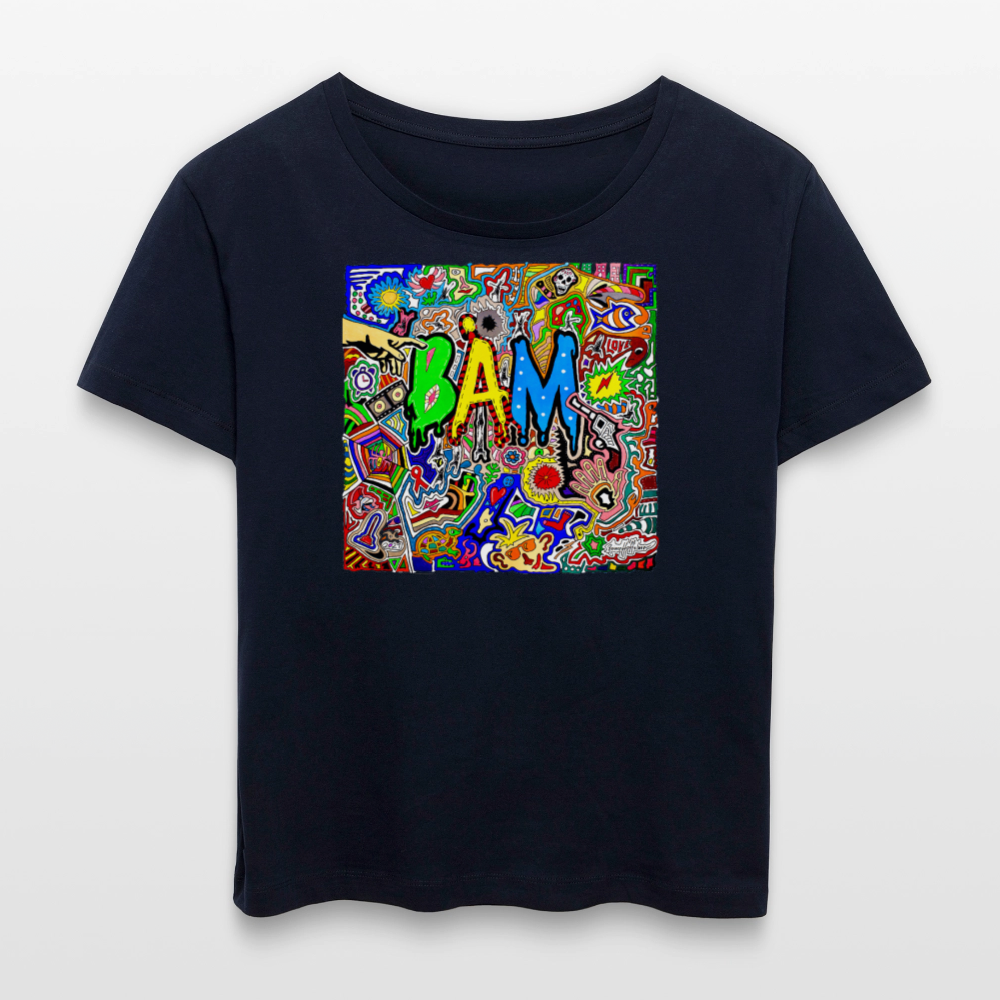 Relaxed Rundhals Frauen Bio-T-Shirt mit BÄM PRINT - Navy