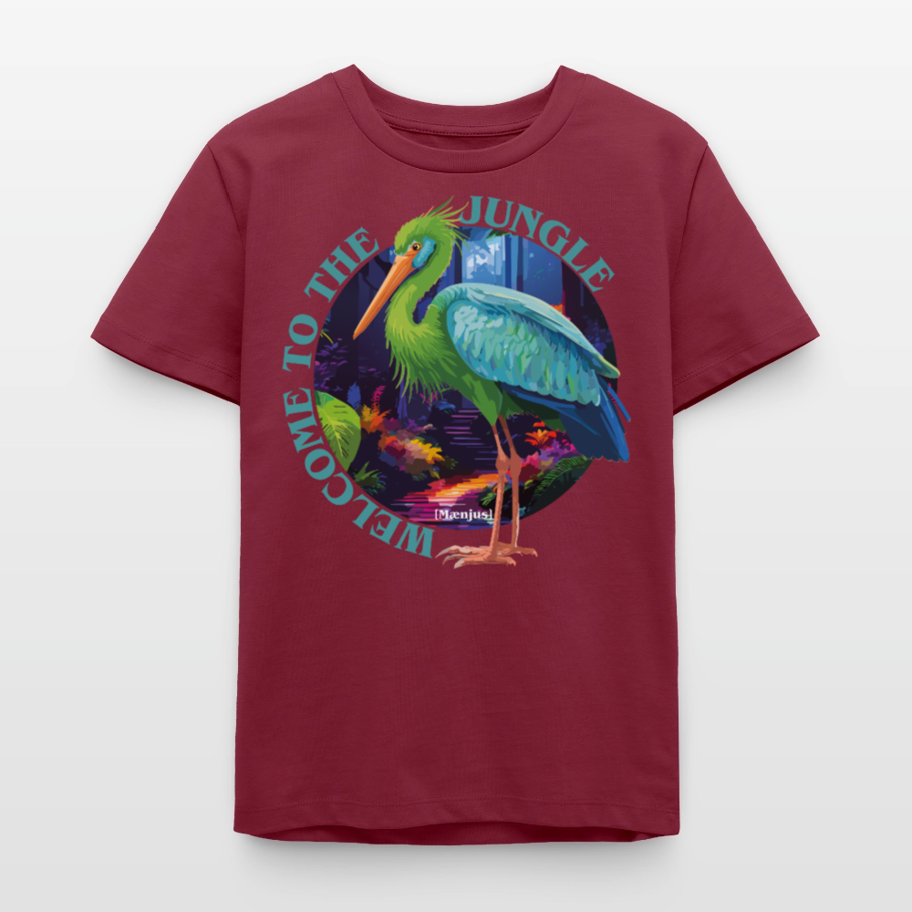 MNJS TEENS Bio T-Shirt mit WELCOME TO THE JUNGLE PRINT - Burgunderrot