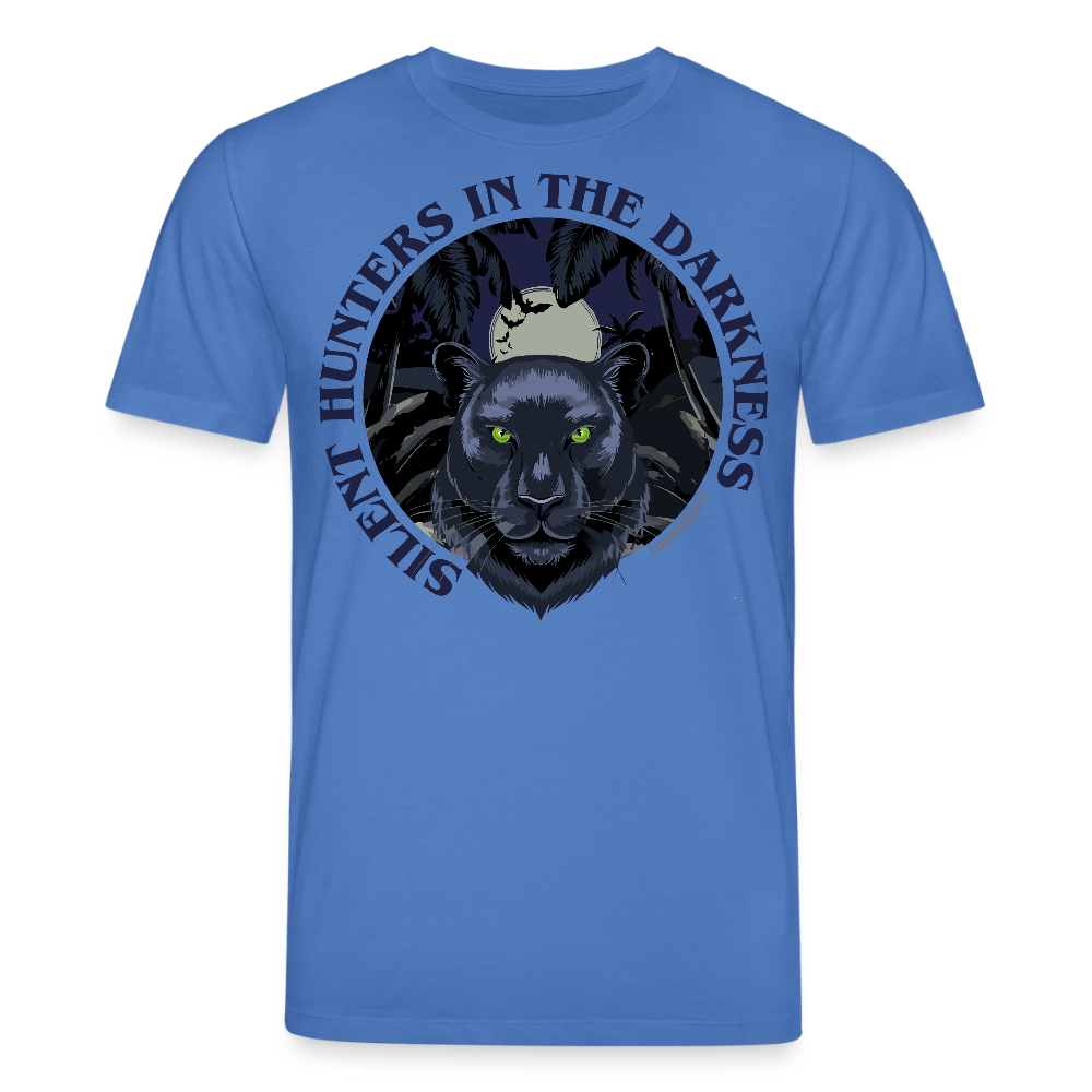 Unisex Bio-T-Shirt mit SILENT HUNTER IN THE DARKNESS PRINT Vorderseite - Achtsames Blau