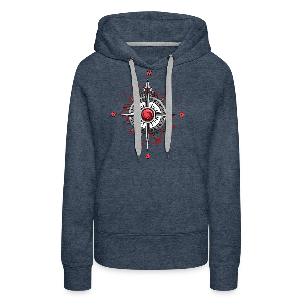 Frauen Premium Hoodie mit WINDROSE PRINT - Jeansblau