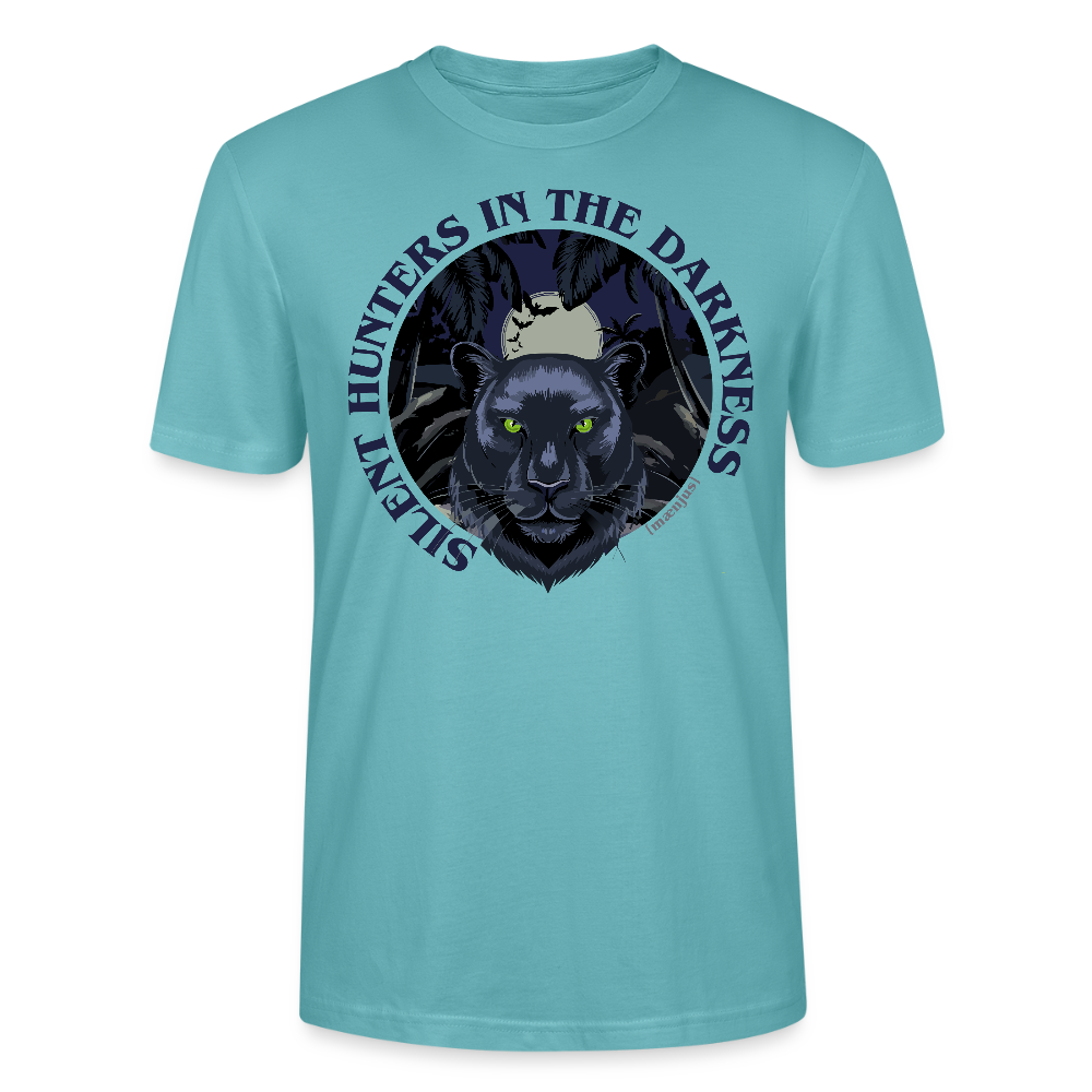 Unisex T-Shirt mit SILENT HUNTERS IN THE DARKNESS PRINT Vorderseite - Pastelltürkis