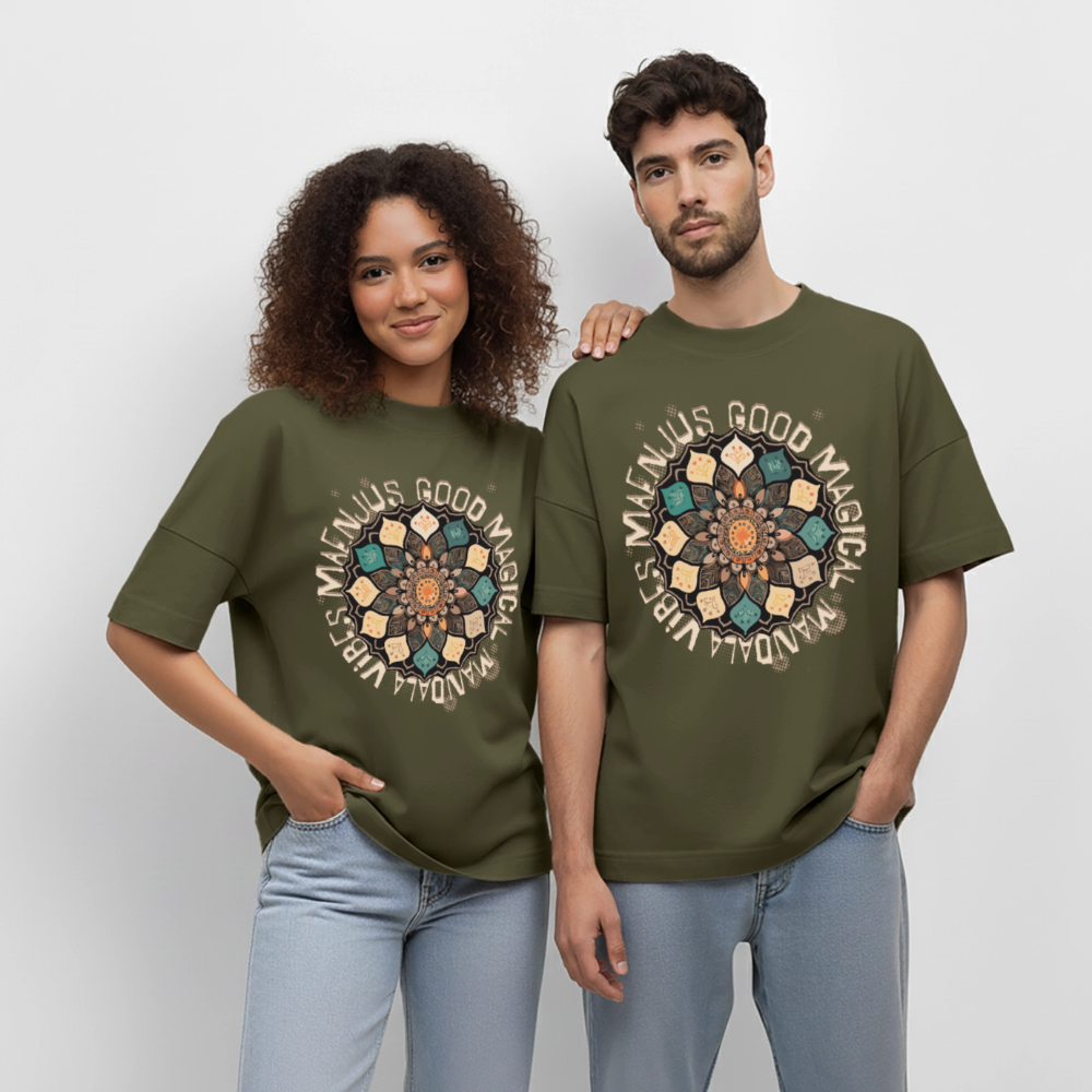 Oversized Unisex Bio T-Shirt mit MANDALA VIBES PRINT - Khaki