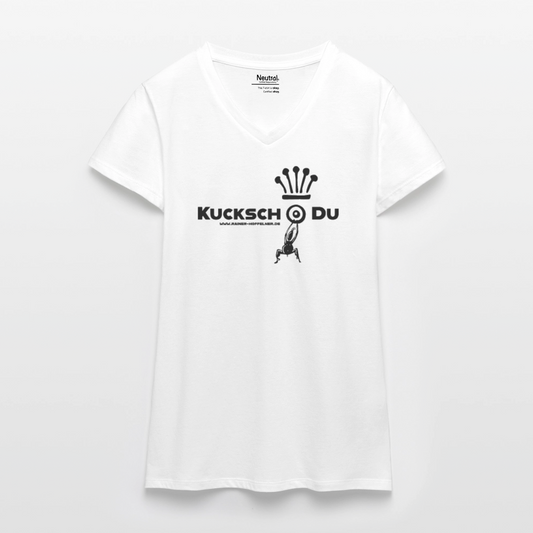 Bio Frauen T-Shirt mit V-Ausschnitt und KUCKSCH DU PRINT - Weiß