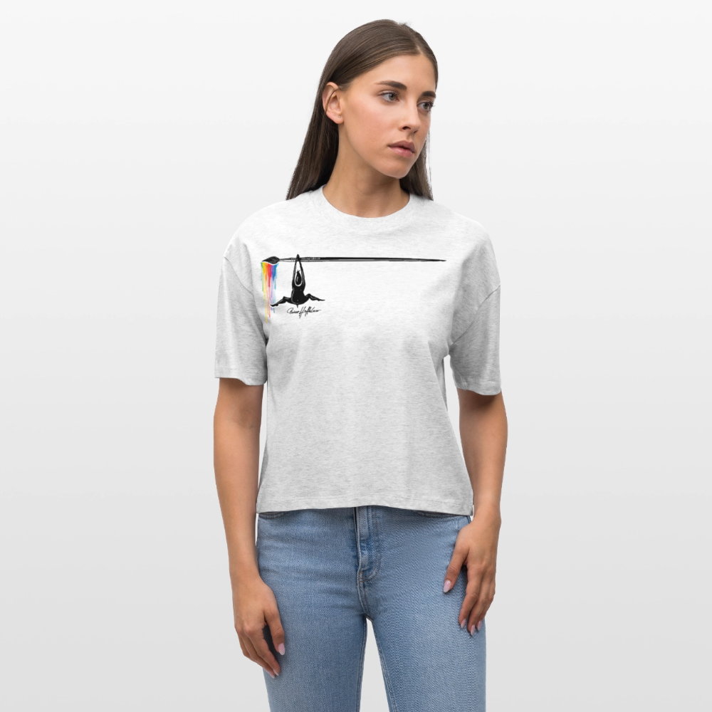 Frauen Boxy Bio-T-Shirt mit MÄNNLE PRINT - Weiß meliert