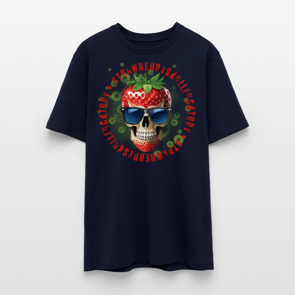 Unisex Bio-T-Shirt mit STRAWBERRY SKULL PRINT Vorderseite - Navy