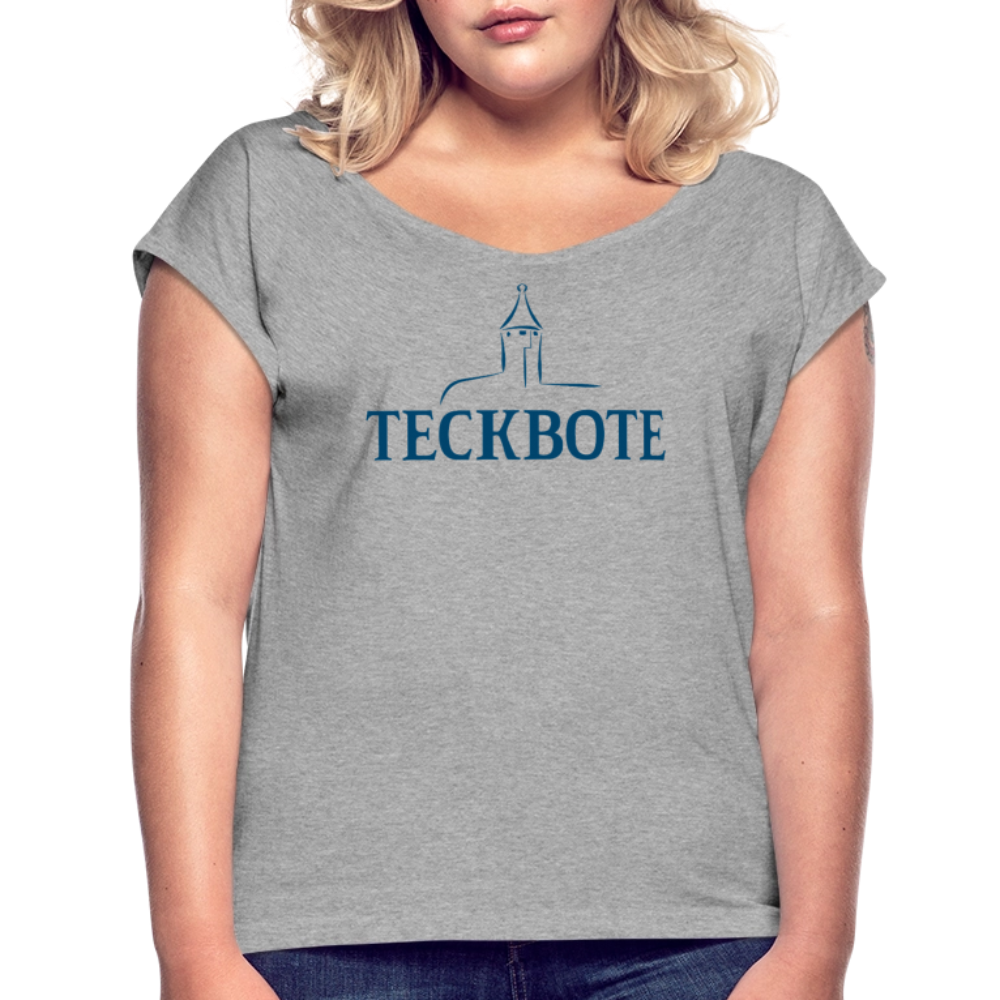 Frauen T-Shirt mit gerollten Ärmeln mit TECKBOTE Print - Grau meliert
