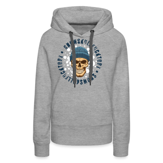 Frauen Premium Hoodie mit SNOWSKULL PRINT - Grau meliert