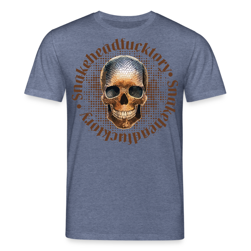 Unisex Bio-T-Shirt mit SNAKEHEAD SKULL PRINT Vorderseite - Dunkelblau meliert