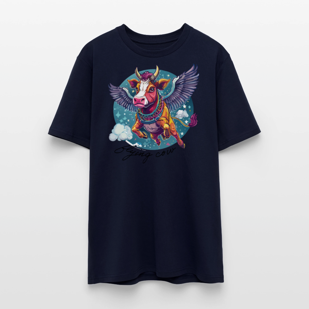 Unisex Bio-T-Shirt mit Flying Cow Print Vorderseite - Navy